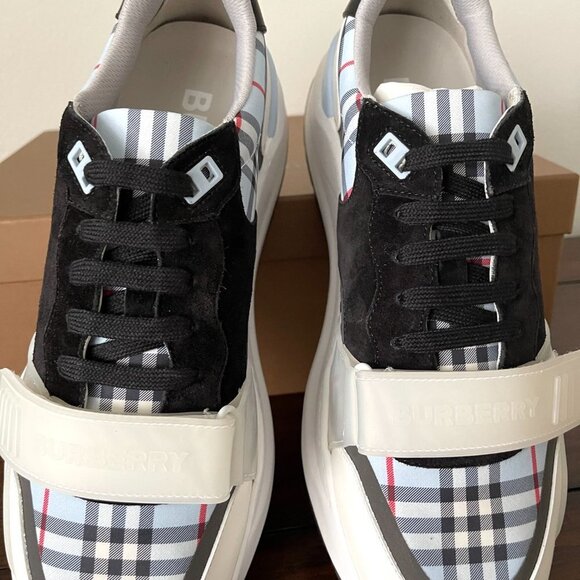 BURBERRY Men's Ramsey Blue Check Low-Top leather, suede, cloth Trainer Sneakers - Picture 2 of 15